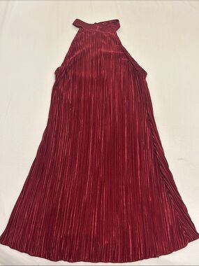 Red Pleated Halter Dress